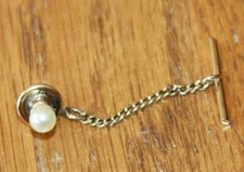 Vintage Hickok faux pearl  tie pin tack gold tone w chain