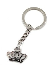 King Crown Keychain Small 3D Silver Metal Pendant Charm