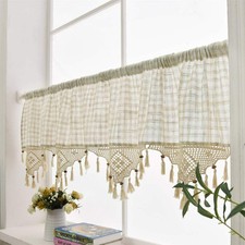 Tab Top Curtain Hand Embroidered Hollow Crochet Tassels Cotton Linen Curtains Tab Top Curtain Hand Embroidered Hollow Crochet Tassels Cotton Linen Curtains