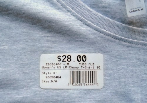 CHICAGO CUBS WORLD SERIES CHAMPIONS GRAY LADIES T-SHIRT W/ TROPHY (ADULT MEDIUM) - Picture 3 of 3