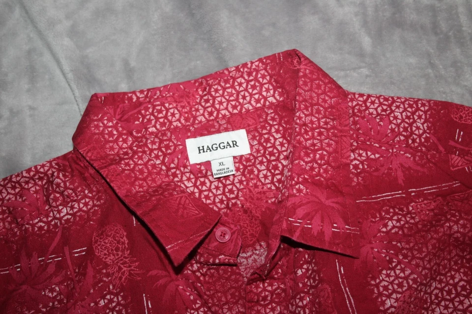 Camisa Haggar Hombre XL Roja Hawaiana Todo Algodón Tropical Foto 2 de 4