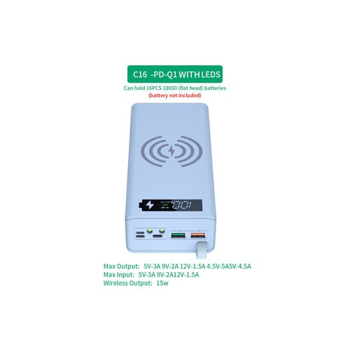 Solderless Portable Power Bank Case Removable per 16/21*18650 Li-ion Battery Box - Picture 37 of 37