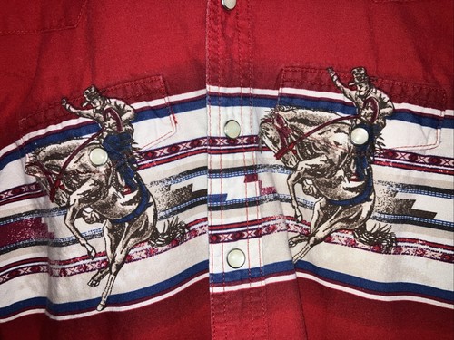 Camicia Vintage Wrangler Western Cowboy Rosso Perla Bottoni Gioventù M Rodeo Azteco �� - Foto 2 di 6