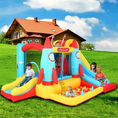 Kids Inflatable Rocket Bounce House Jumping Castle with Trampoline & Pool Slide