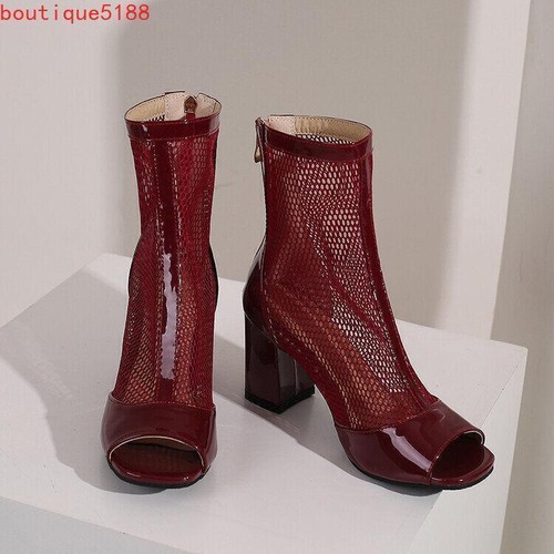 Fashion Women's Peep Toe Block Heels Mesh Sandals Back Zip Dress OL Ankle Boots - Picture 12 of 18