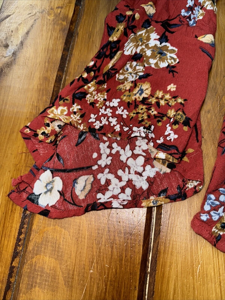 Комбинезон Band of Gypsies с рукавами-колокольчиками богемный цветочный фестивальный средний богемно-красный - Изображение 3 из 4