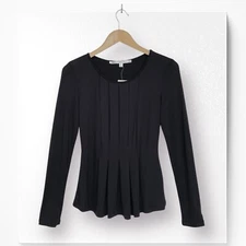 Max Studio Pleated Peplum Blouse S Long Sleeve Round Neck Pullover Lightweight