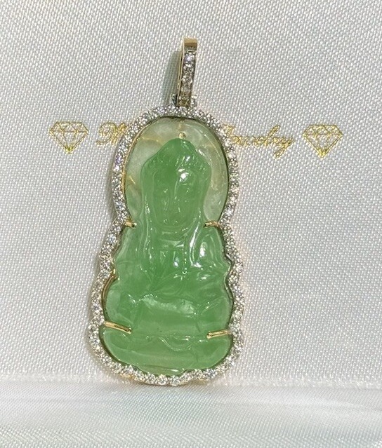Woman Buddha Jade Chain Jade Lady Buddha Pendant In 18k White