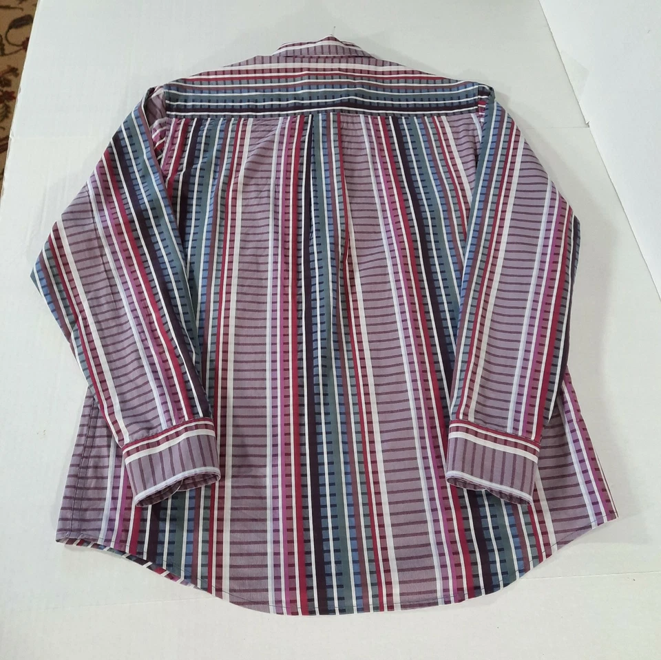 Camisa Tommy Bahama Silva Rayas Pima LS Abotonada Hombres M Púrpura Rojo Azul Funciona Grande Foto 4 de 4