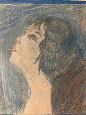 Very Beautiful Drawing Woman Pencil Color Portrait Expressionism Paper 1930