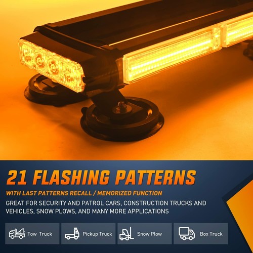 Nilight 14.5" Amber COB LED Strobe Rooftop Flashing Beacon Light Bar Wiring Kits - 第 4/8 張圖片
