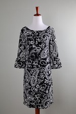 TALBOTS $139 Black White Paisley Print Lined Shift Dress Size 4 Petite