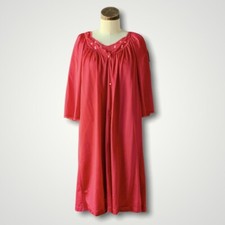 Vintage JC PENNY Nightie Red Nightgown Floral Embroidery PEIGNOIR SET Robe XS/S