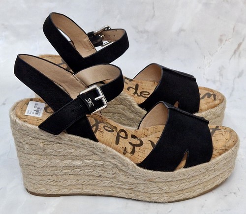 Zapatos de tacón alto Sam Edelman Maura para dama de cuero negro con tiras y cuña precio de venta sugerido por el fabricante 154 GBP - Imagen 9 de 17