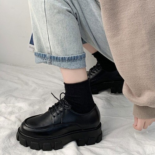 Black Patent Leather Platform Shoes Women Gothic Lace Up Chunky Heels - 第 23/26 張圖片