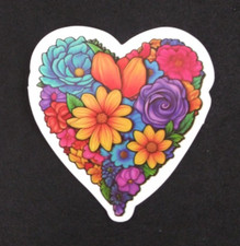 Floral Bouquet Bright Colorful Heart Sticker 2" x 2.18" J 