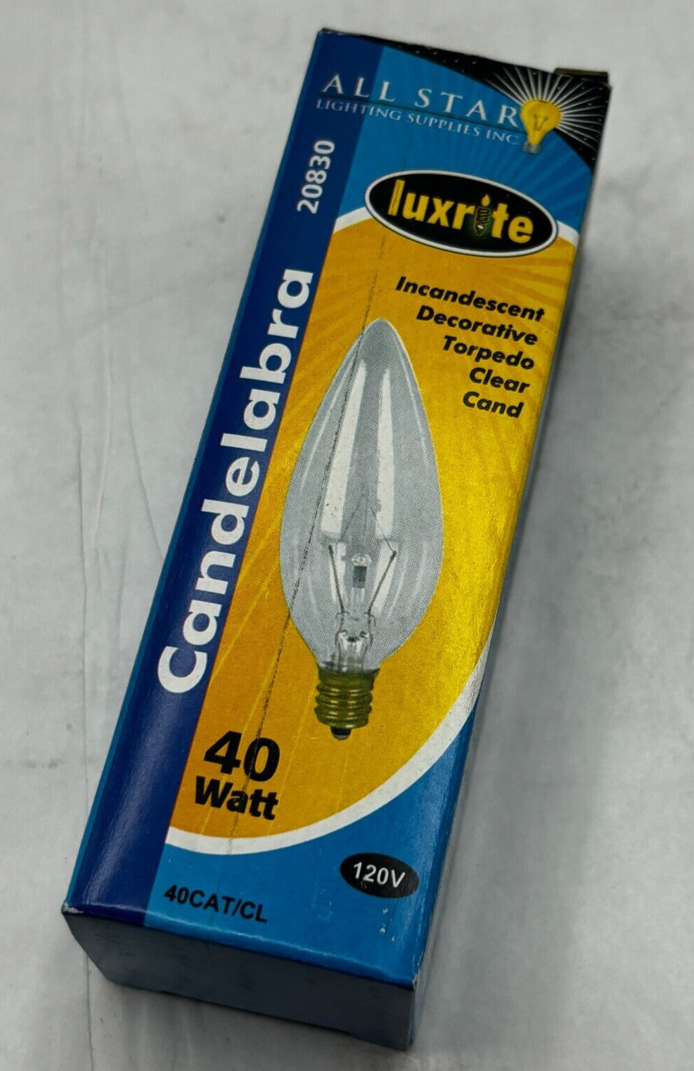 Luxrite 40CAT/CL Filament Yellow Light Bulbs, 40W, 120V Base