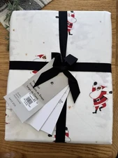 West Elm Skiing Santa Queen size sheet set new
