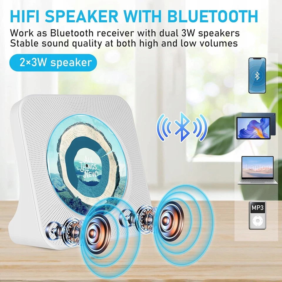 CD Player Bluetooth CD-Player mit Lautsprecher Unterstützt Fernbedienung Anzeige - Bild 2 von 4