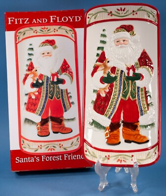 Fitz & Floyd Santa's Forest Friends Elongated Tray in Box DISCONTINUED