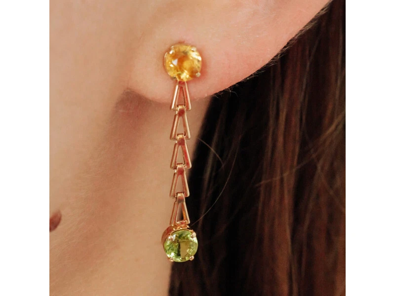 PENDIENTES HELIODORO Y TSAVORITA ORO AMARILLO 14K Foto 4 de 4