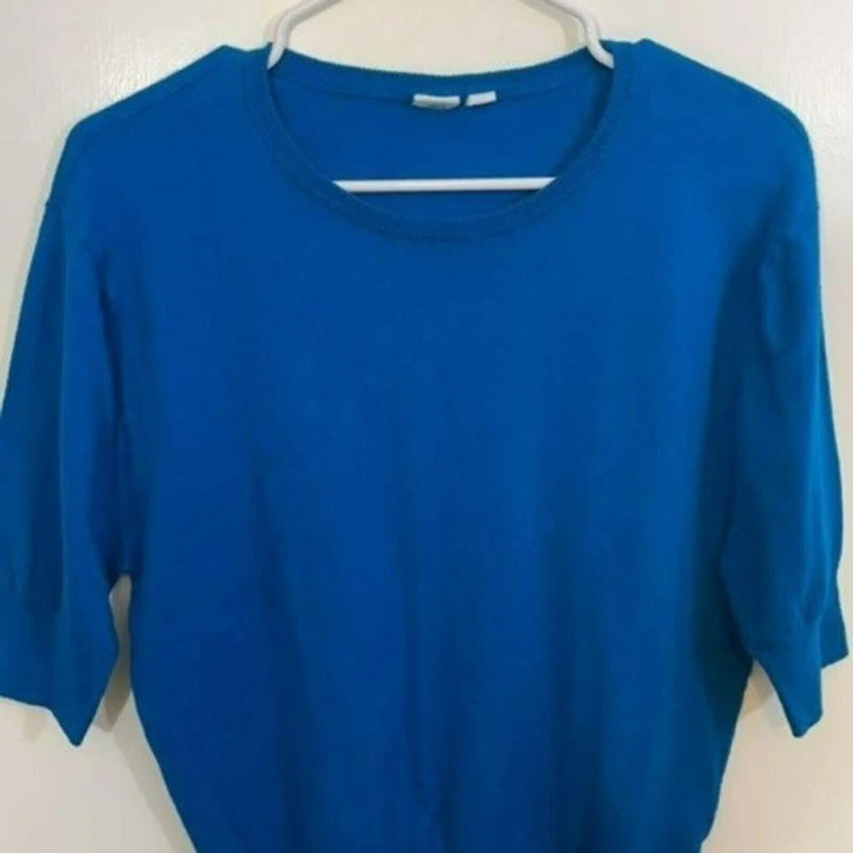 Gap Sweater, Soft Knit Cotton Viscose & Silk Blend, Short Sleeves, Teal, Small - Image 3 of 4