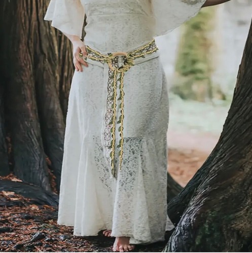 Wood Fairy Braided Linen Belt, Green Leaf Handwoven Belt, Renaissance Medieval - Picture 2 of 6