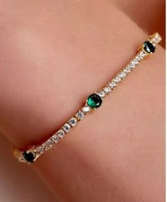 12Ct Green Simulated Emerald Diamond Women Gift Bracelet 14K Yellow Gold Finish