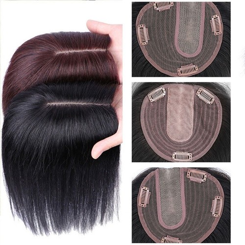 Top Hair Pieces Silk Base Topper Straight Human Hair Clip In Hair Toppers - Picture 2 of 17