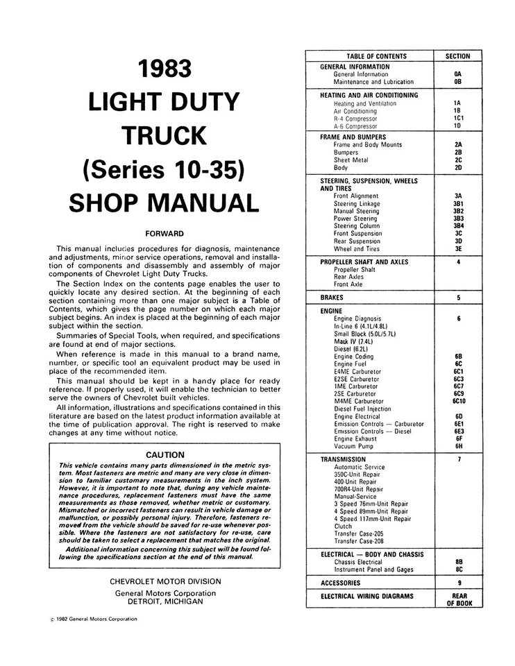 Camión Chevy LD 1983 serie 10-30 manual de taller Foto 2 de 4