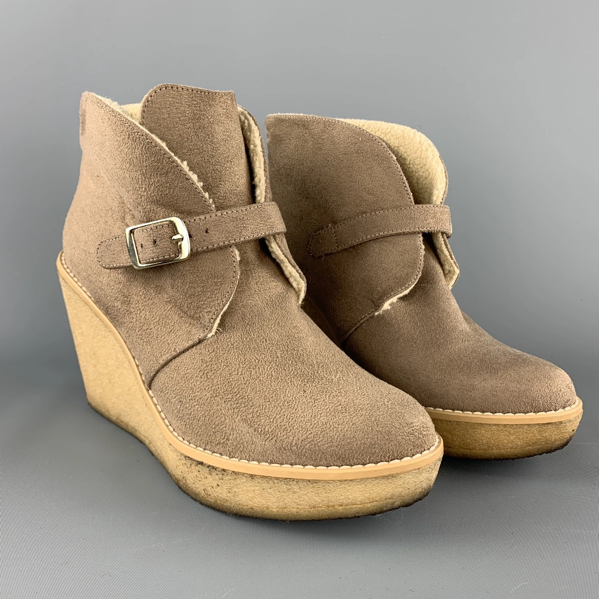 STELLA McCARTNEY Size 7 Taupe Faux Shearling Gum Wedge Boots eBay