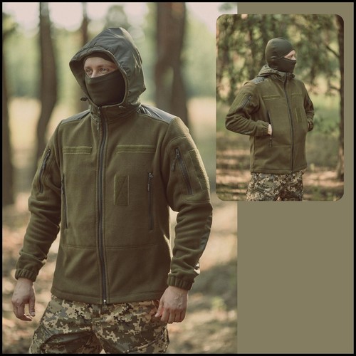 Khaki Tactical Fleecejacke Dicke Armee mit Chevrons, Fleecejacken Herren - Bild 7 von 8