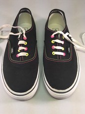 Vans Classic Black with Neon Pink and Yellow Stitching and Eyelets - Kids 3.5