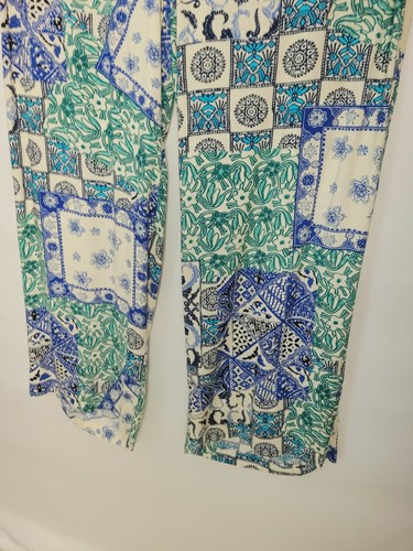 Floral Wide Leg Pants 18W Beige Blue Green Elastic Back Waist - Picture 2 of 6