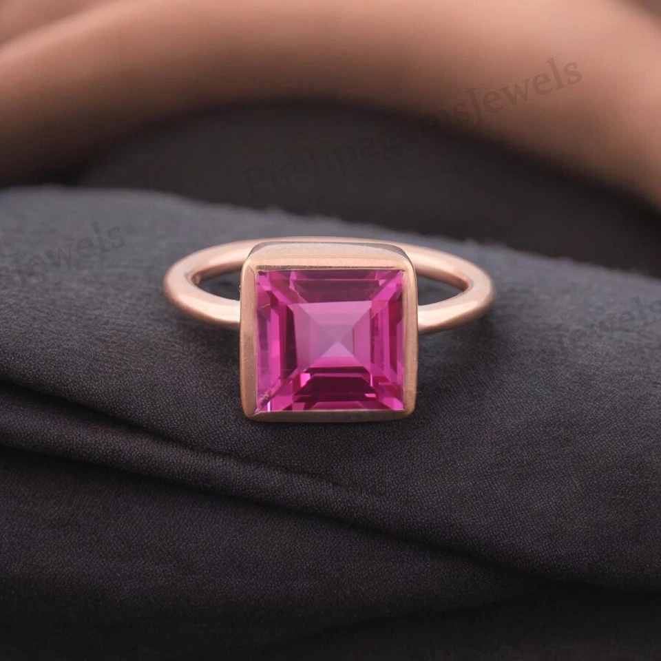 925 Sterling Silver 10x10 mm Square Shape Natural Ruby Ring Yellow Gold plated - Image 4 of 4