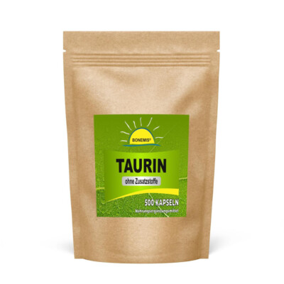 Taurin, 500 vegane Kapseln ohne Zusätze, Premiumqualität im Beutel, Bonemis 