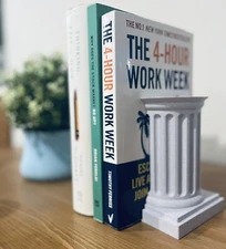 Rustic Classic Greek, Roman Bookend: White Marble Column, bookshelf organizer