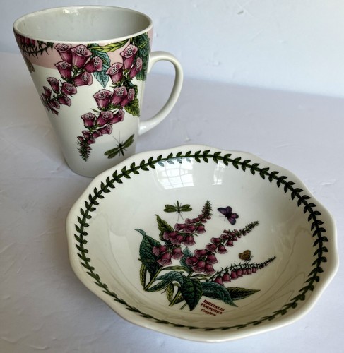 Portmeirion Botanic Garden Terrace Foxglove Scalloped Dessert Bowl & Coffee Mug