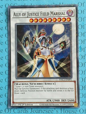 Ally of Justice Field Marshal HAC1-EN091 Yu-Gi-Oh Card 1st Edition New