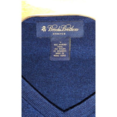 Suéter Brooks Brother Merino Cuello en V Azul Marino Manga Larga Para Hombre Camisa Talla (L) - Imagen 3 de 4