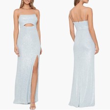 NEW XSCAPE Light Blue SEQUIN Cutout SPARKLY Evening Dress COLUMN Party GOWN 16