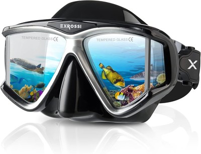 Scuba Diving Mask Panoramic 4 Lens, Tempered Glass Snorkeling Dive Mask