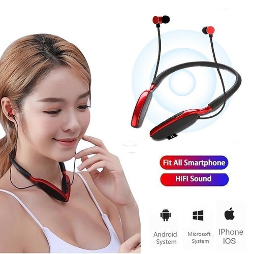 Wireless Headset Earphone Neckband Headphone Mic For iPhone LG Samsung Bluetooth - Photo 2 sur 13