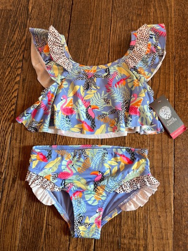 Vince Camuto Girls' 2 Piece Swimsuit Tropical Flamingo Toucan Print Size 7 NWT - Picture 2 of 2