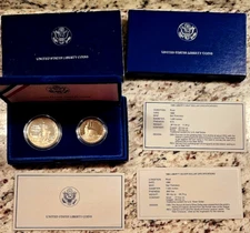 1986 Proof Liberty 2 Coins: Silver Commemorative Dollar, Clad Half $1 US UNC/OGP