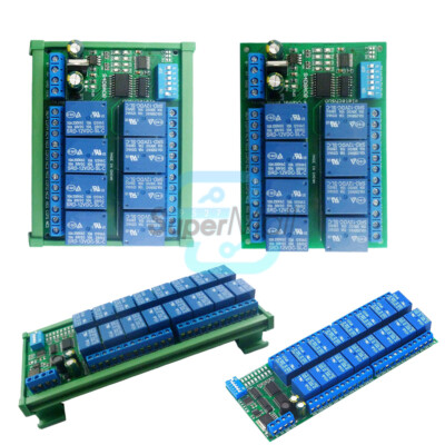 Modbus RTU DC12V RS485 Relay Module PLC Expaning Board DIN Rail Case 8/16Channel