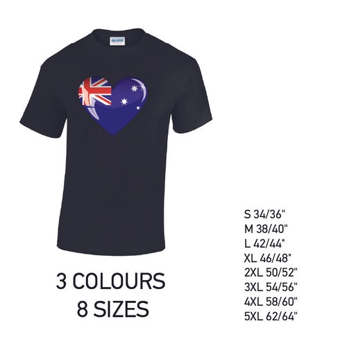 Australia Heart Mens Cotton T-Shirt 3 colours 8 sizes Available Printed - Picture 4 of 7