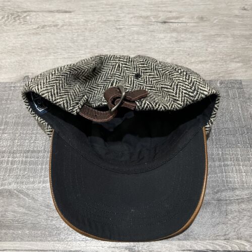 VTG Polo Ralph Lauren Black/White Herringbone Wool Leather Brim Strap Hat Cap - Picture 2 of 3