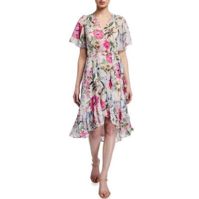 calvin klein Sundress Assymetrical Wrap Floral Print Cap Sleeve