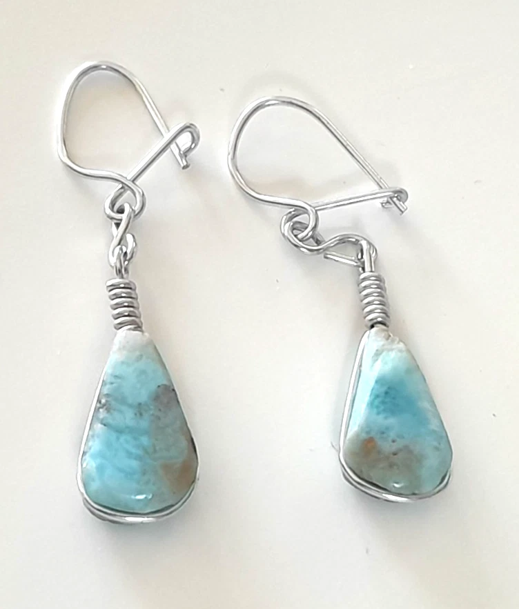 蓝色 Larimar 纯银链 8 英寸手链和吊坠 2 英寸耳环珠宝首饰套装 — 第 3/4 张图片